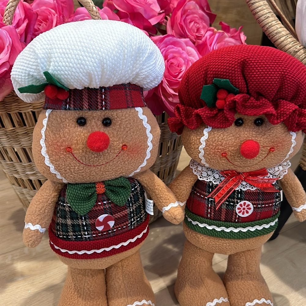 Christmas Holiday Plaid Gingerbread man girl boy doll greeter standing - Picture 2 of 16